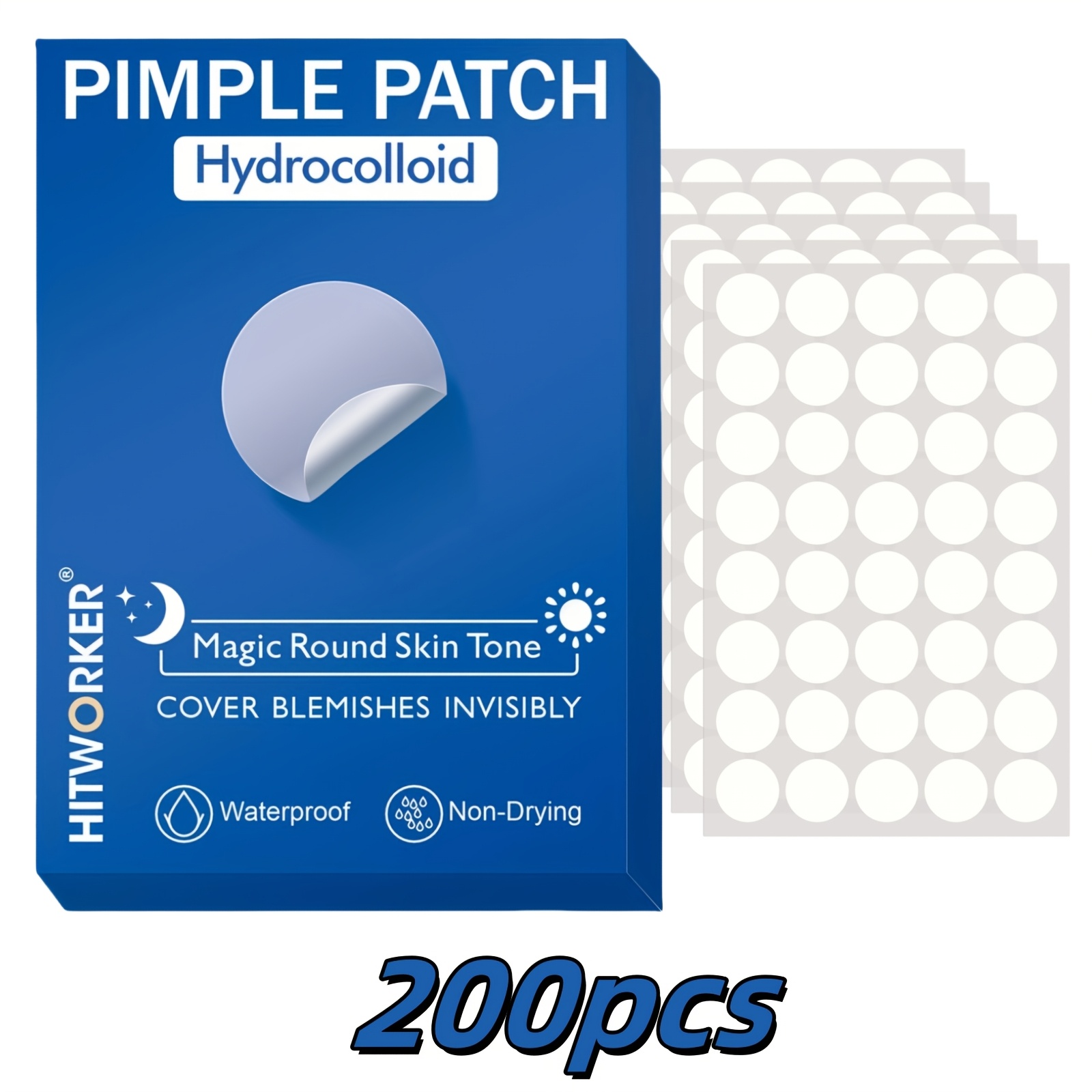 Image of 200/800/1200pcs Hitworker Hydrocolloid Patches For & Blemishes - Invisible, High-quality Pimple Stickers With Salicylic Acid & Oil, Light Beige, Residue-free, Use, 24-hour Protection