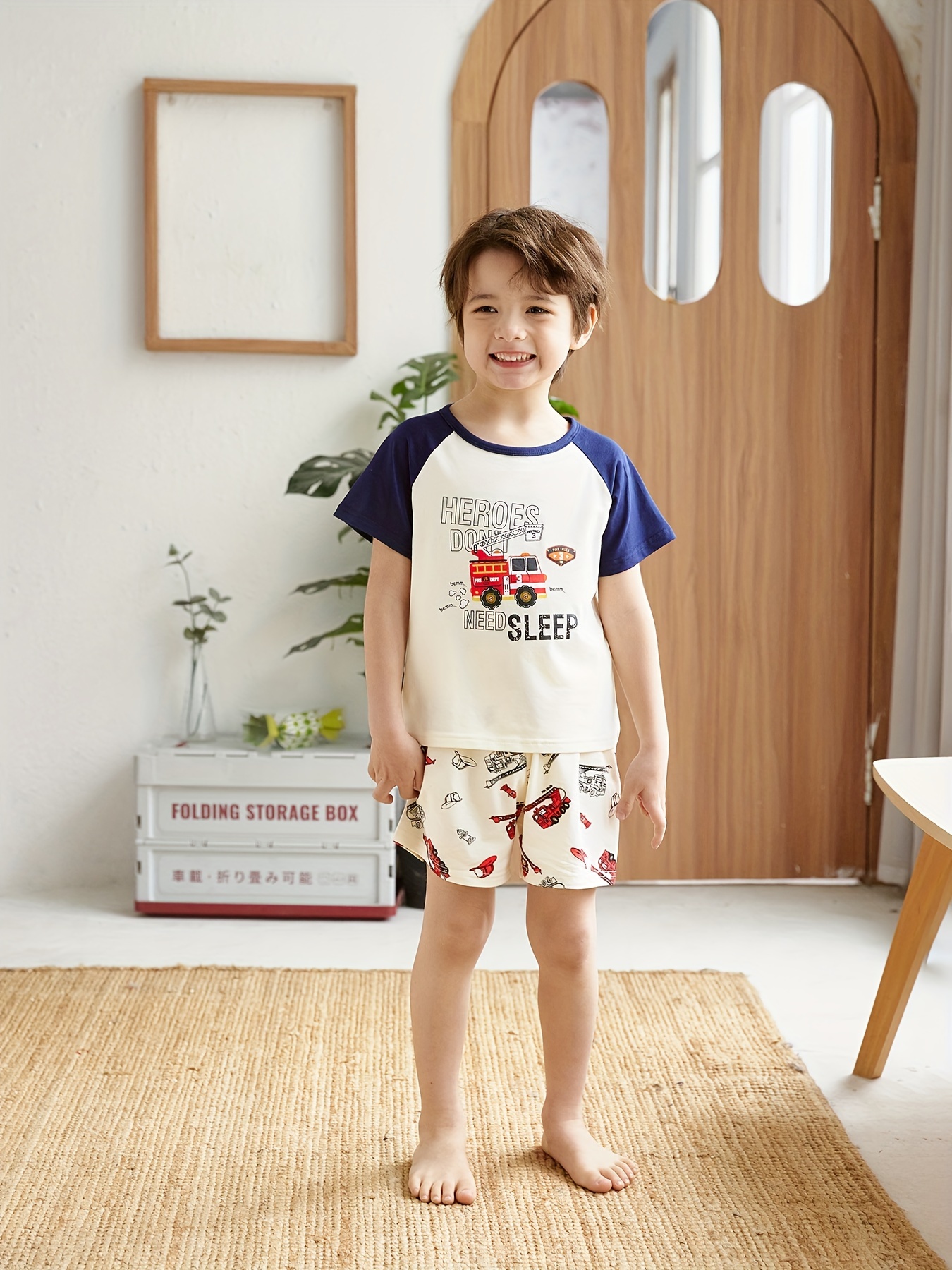 Cute Letters Love Print Pajamas Set Casual Short Sleeve Top - Temu