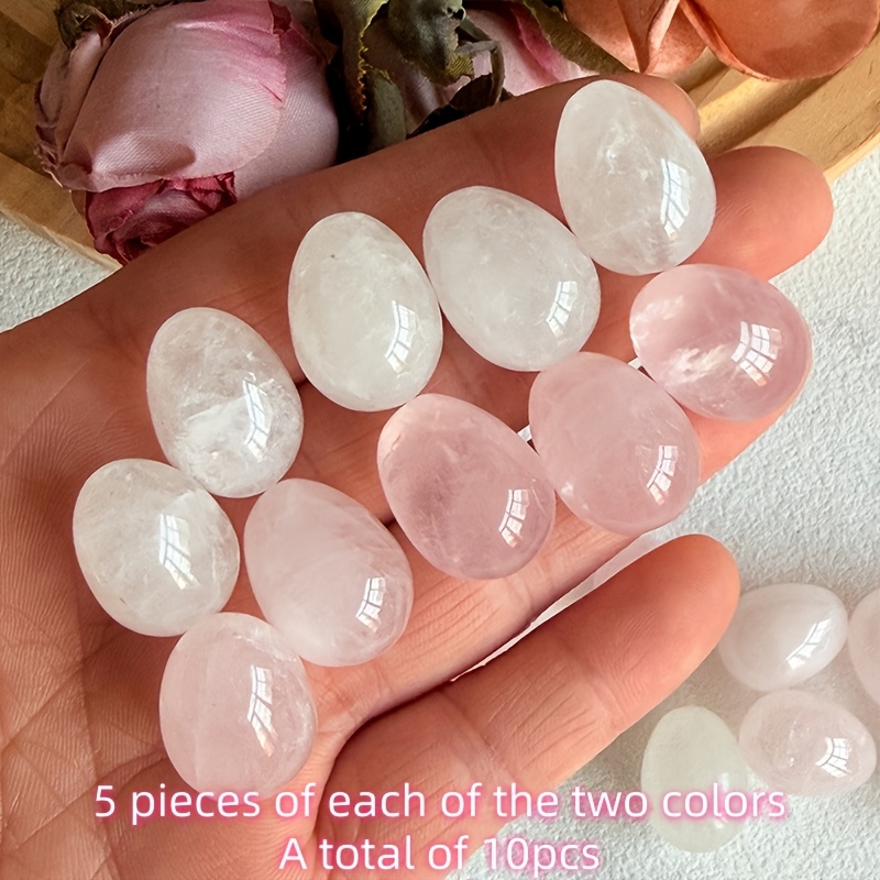 TEMU 10pcs Egg-shaped Set, And Rose Quartz Pocket Guardian Crystals, Natural Polished Egg-shaped Synthetic Artificial Gemstone Bulk For Chakra