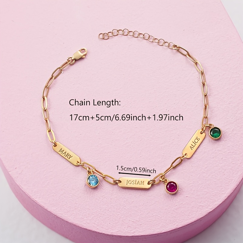 Custom Name & Birthstone Charm Bracelet — 18K Gold Plated Gift