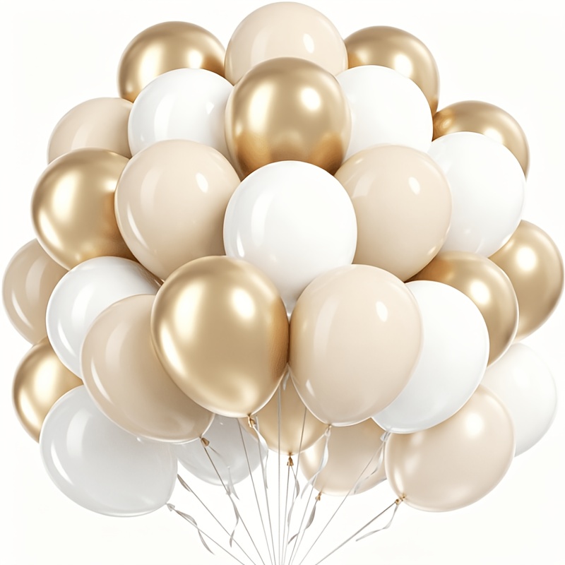 Image of 44pcs Metallic Balloon Set, Milk Tea Colored White Metallic Combination, Birthday Party Wedding Bachelorette Shower Decoration, For Halloween, Christmas