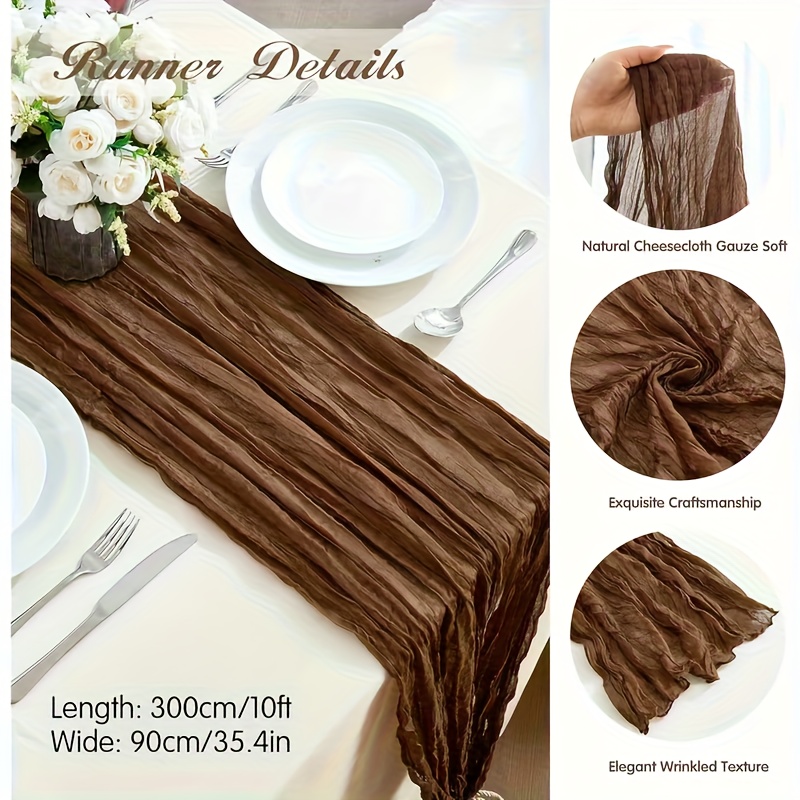 E-shop 1 Pack Extra Lange 3,05 Meter Braune Käsetuch Tischläufer - 3,05 Meter Boho Transparenter Rustikaler Stoff, Weiches & Langlebiges Polyester,