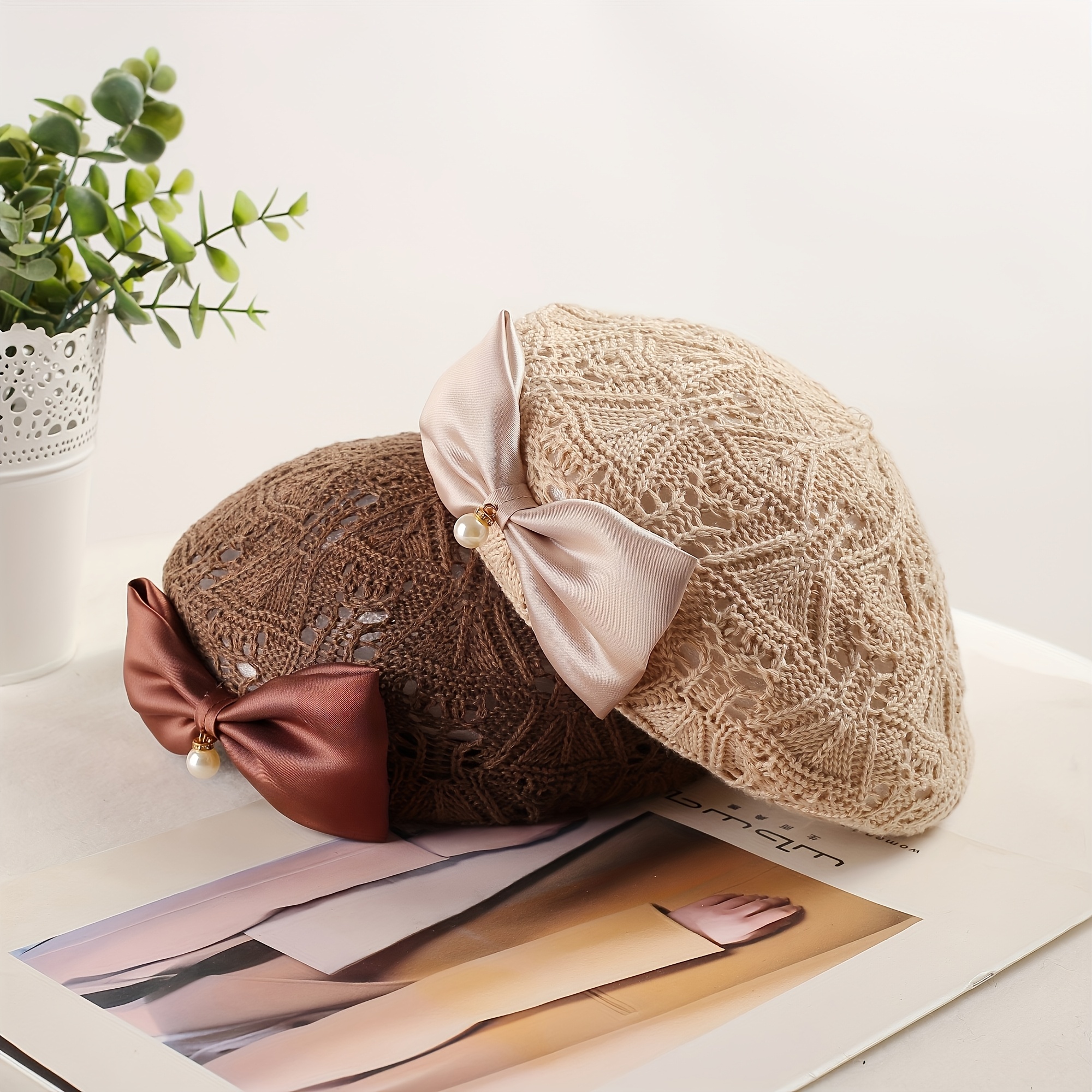 2pcs 2025 spring summer new beret hat khaki brown korean Temu - Main Image