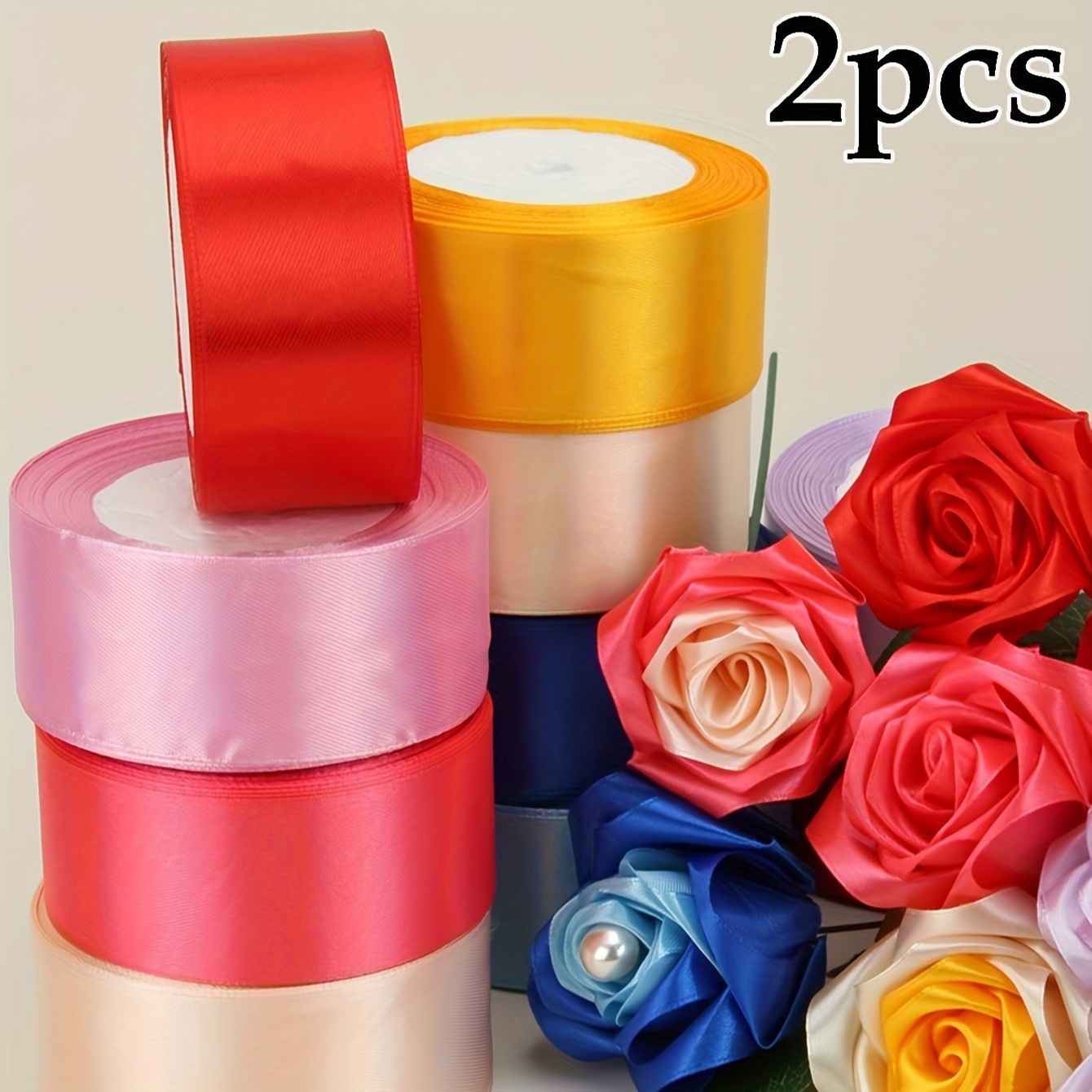 

2pcs 4cm Wide 22 Meters Long Satin Ribbon Cake Candy Box Packaging Decoration Ribbon Wedding Diy Handmade Rose Hairpin Ribbon Purple Series Ribbon