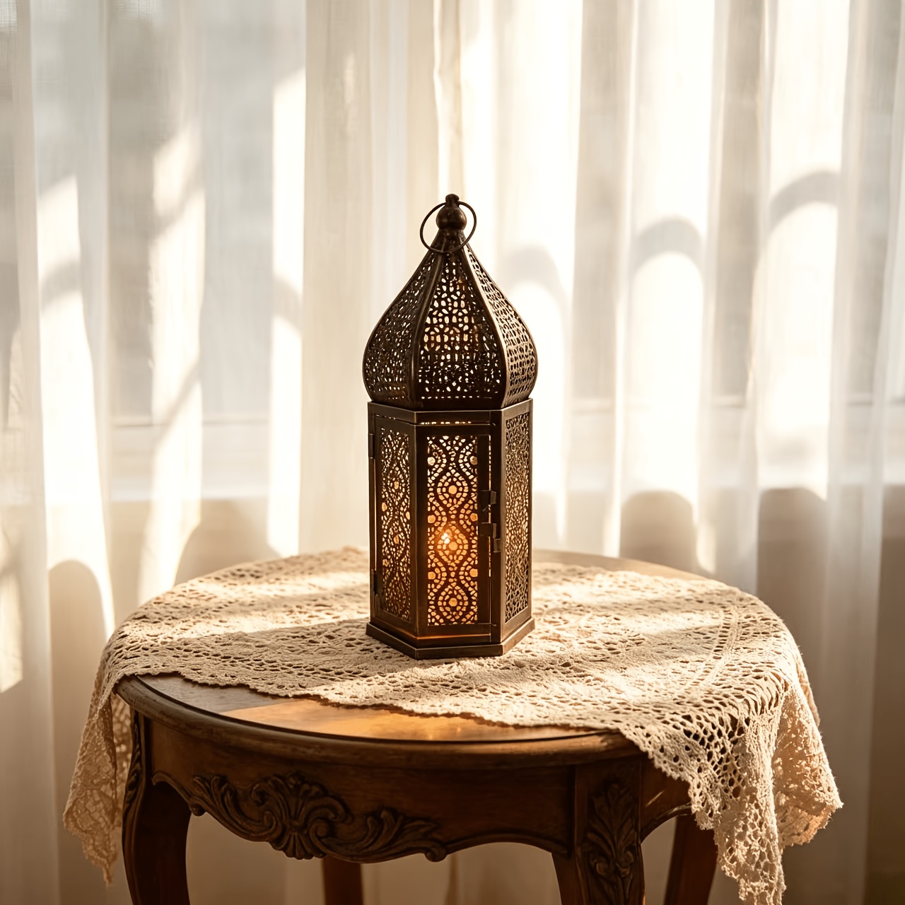 TEMU 1pc Lanterne Marocaine en Métal Vintage avec Bougie Décoration Intérieure Ramadan