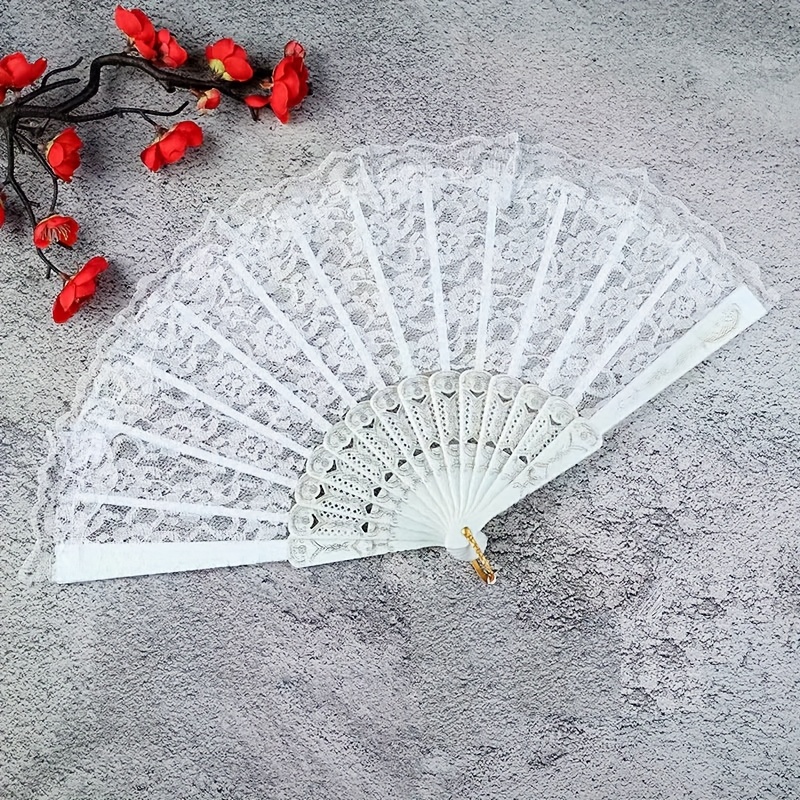 1pc Retro Chinese White Lace Folding Fan Jk Lolita Hanfu Cheongsam Fan Ancient