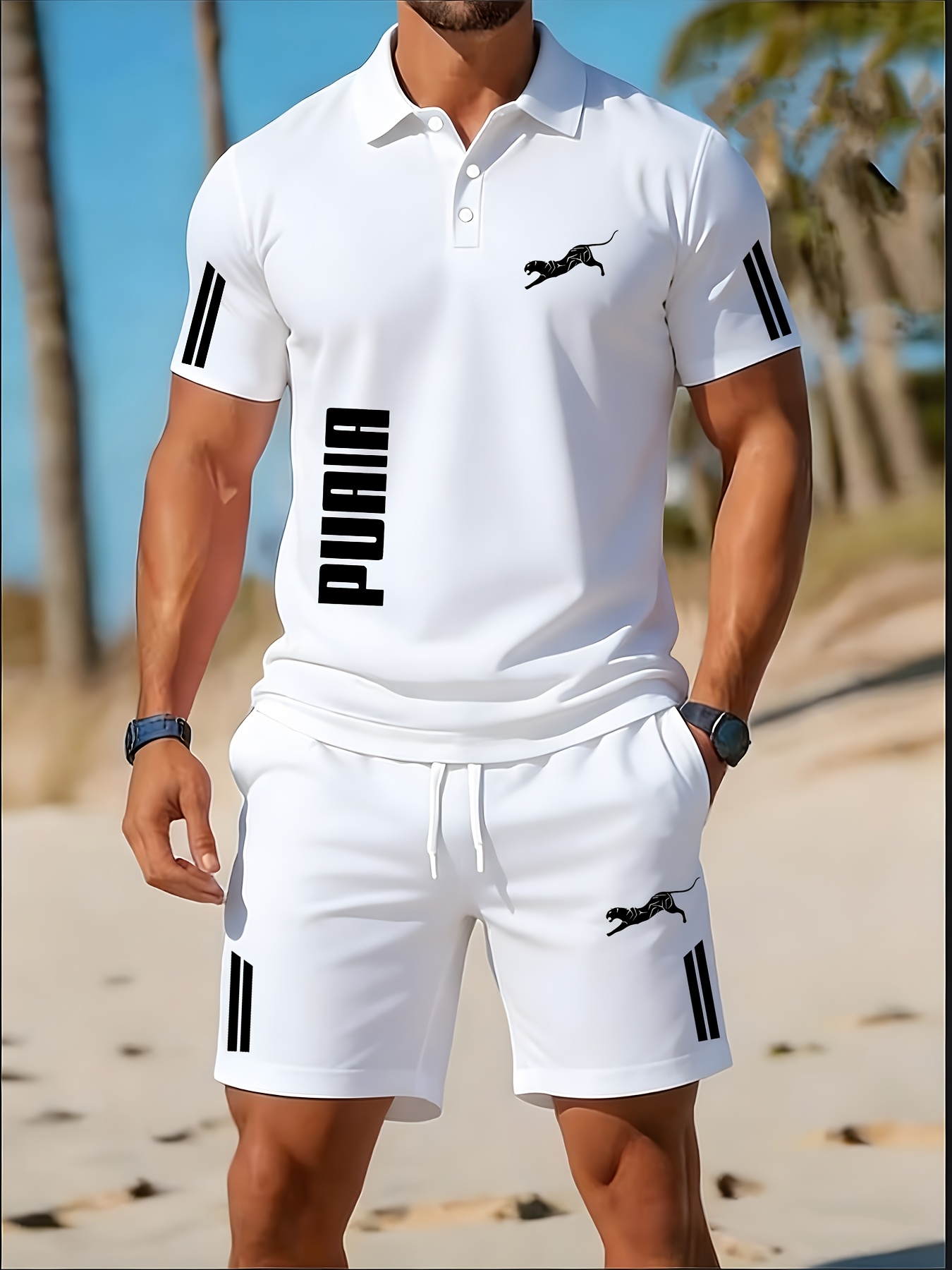 item picture mens outdoor casual   shirt set   simple 2pcs set for home and daily wear