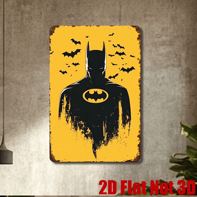 TEMU 2D Plat - 1pc Peinture Décorative 2D Plate, Batman, Thème, Panneau Décoratif Métallique Style Rétro, Convient aux Salons , Cours, Garages,