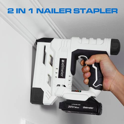 20v 4v cordless 2 in 1 nail gun no compressor no cord lightweight design for carpentry and upholstery with led work light safety striker guard adjustable with battery charger 1600 nails and fathers day gifts