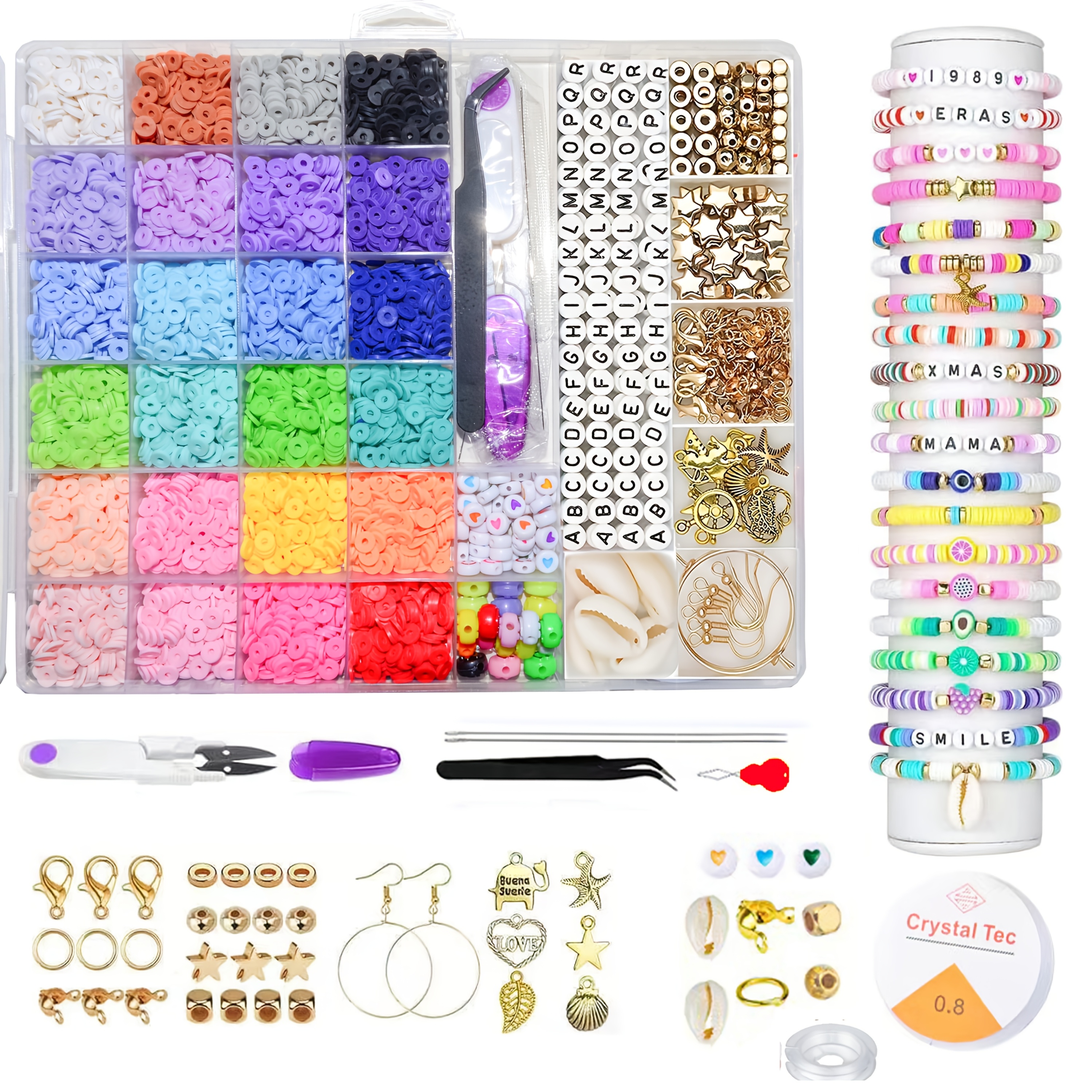 

6000pcs Soft Clay Beading Kit, Fashion Jewelry Making Tools, 24 Colors, 6mm Beads, Bracelet Set With Alphabet & Weave , For Diy Craft Gift