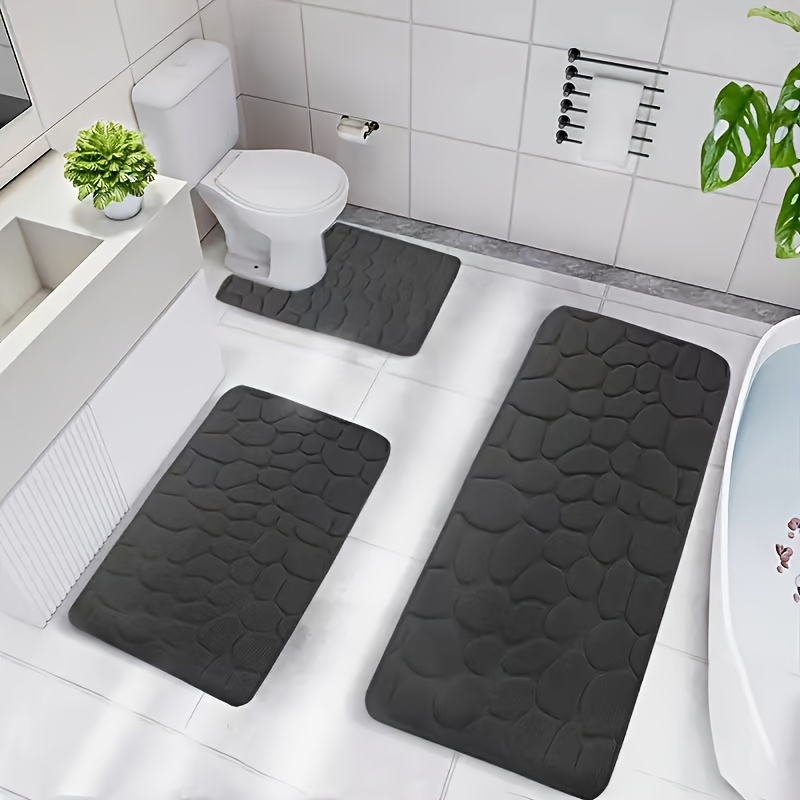 

3pcs Knitted Fabric Patterned Bath Mat, Embossed Stone Bathroom Carpet, Non Slip Backing, Washable, Soft And Comfortable, Luxurious Bath Blanket For Bathtub, Shower, And Bathroom Decoration