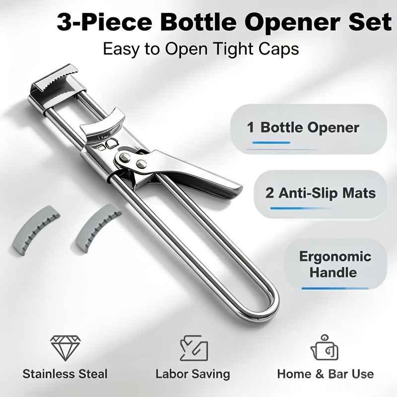 TEMU Jar Opener, Adjustable Stainless Steel Lid Remover For Tight And Stuck Jars, Labor- Ergonomic Long Handle Tool With 2 Anti-slip Gripping Pads,
