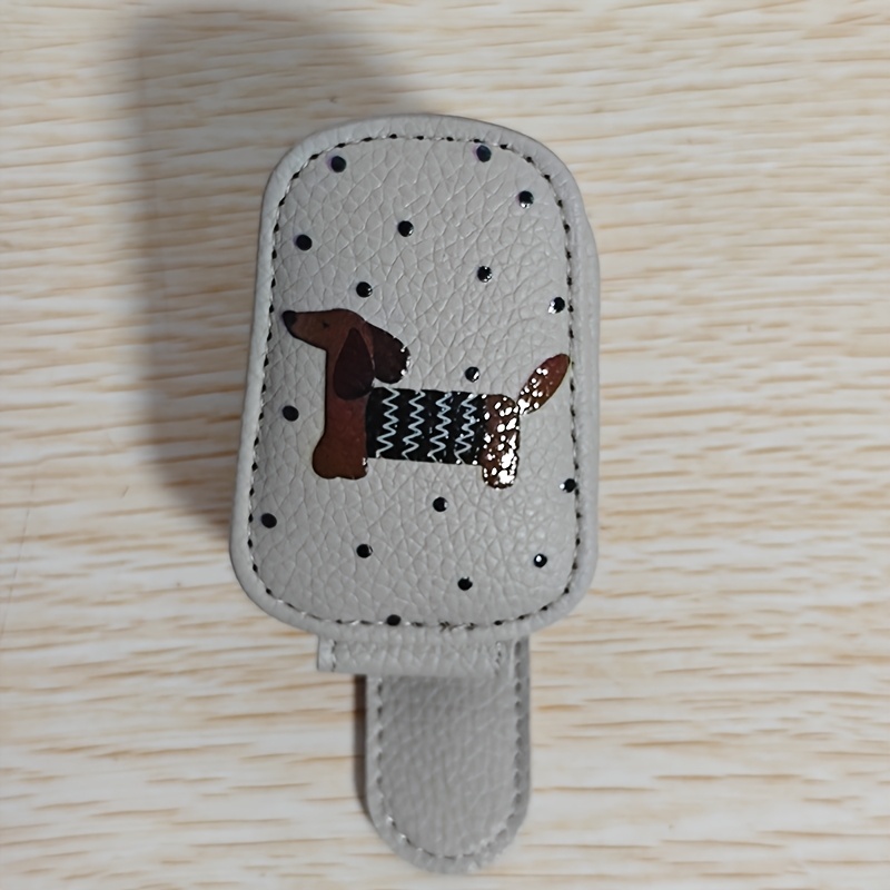 Image of Polka Dot Dachshund Car Visor & Holder - Pu Dashboard With Adorable Dachshund, Suitable For Fashion Glasses, Cards, Postcards Storage, Durable Vehicle Accessory For Car Interior For Car