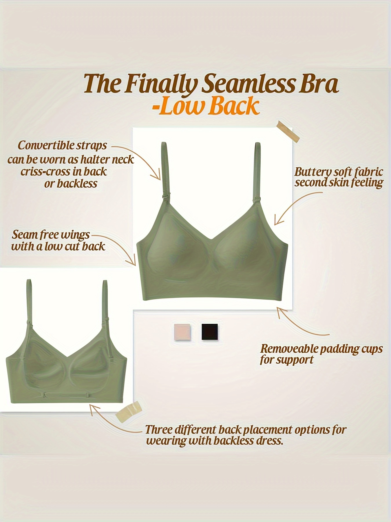 Seamless Backless T-Shirt Bra for Women - Sexy, Wireless with Removable Pads, Nylon & Elastane Blend, Hand Washable