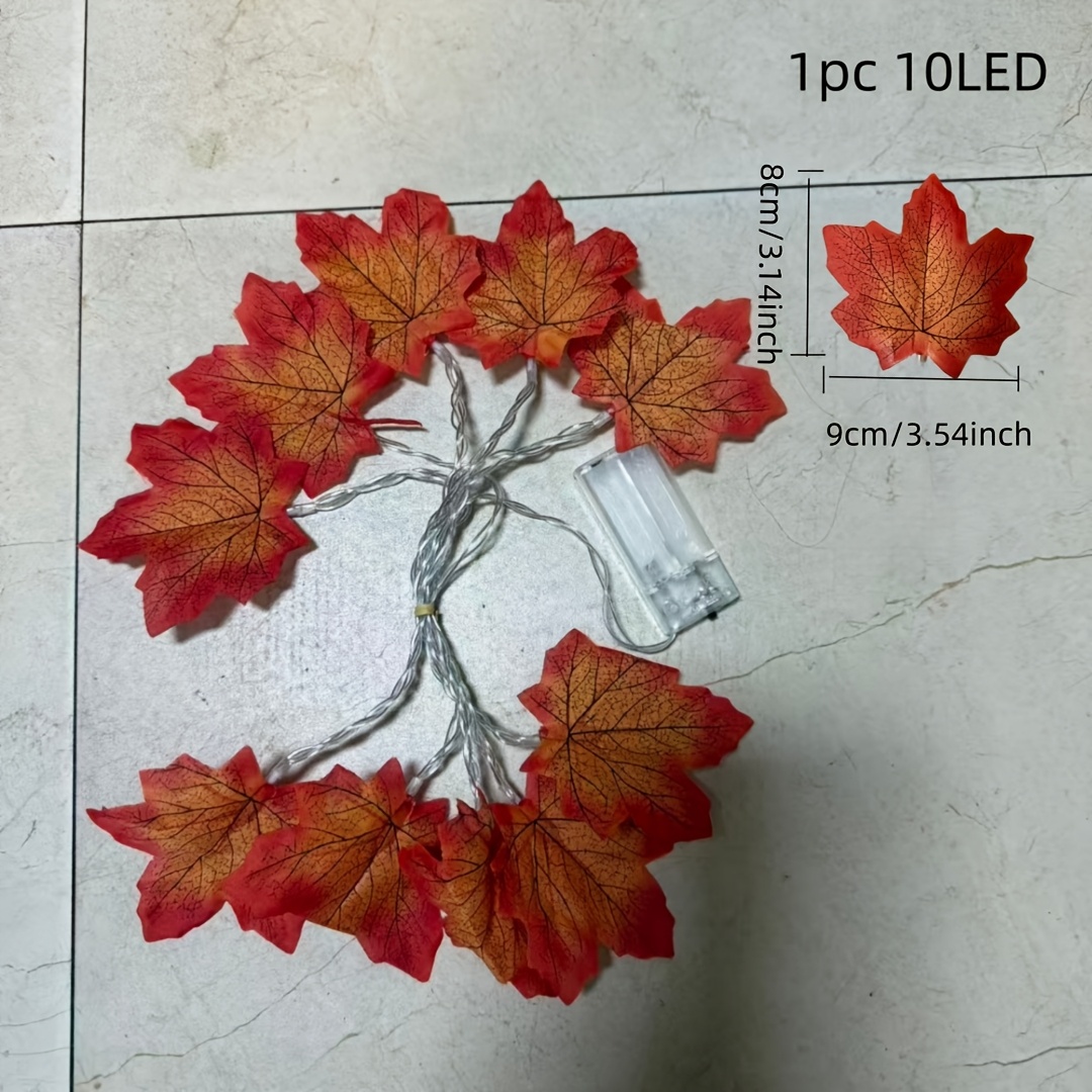 TEMU 1 Pack 10/20 Led Battery-powered Maple Leaf Fairy Indoor String Lights, Battery Operated (no Batterie), Warm Autumn Theme Decoration, For Home
