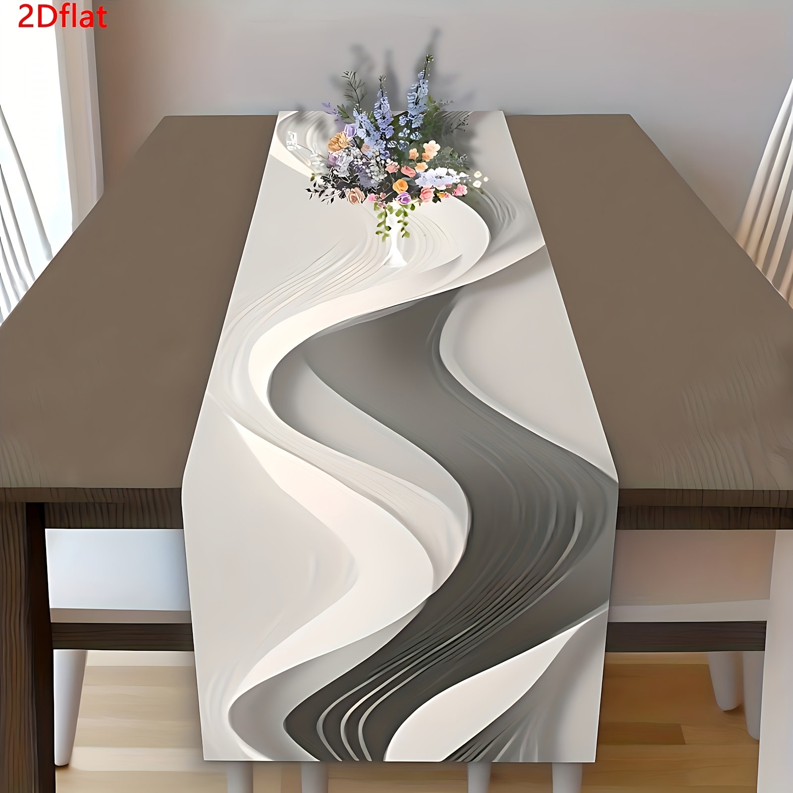 Image of 1pc 2d Flat Abstract Table Runner - 100% Polyester Fiber Dining Table Decoration, Suitable For Family Gatherings And , Durable And Easy-to- Protection, Suitable For Dining Rooms And Kitchens