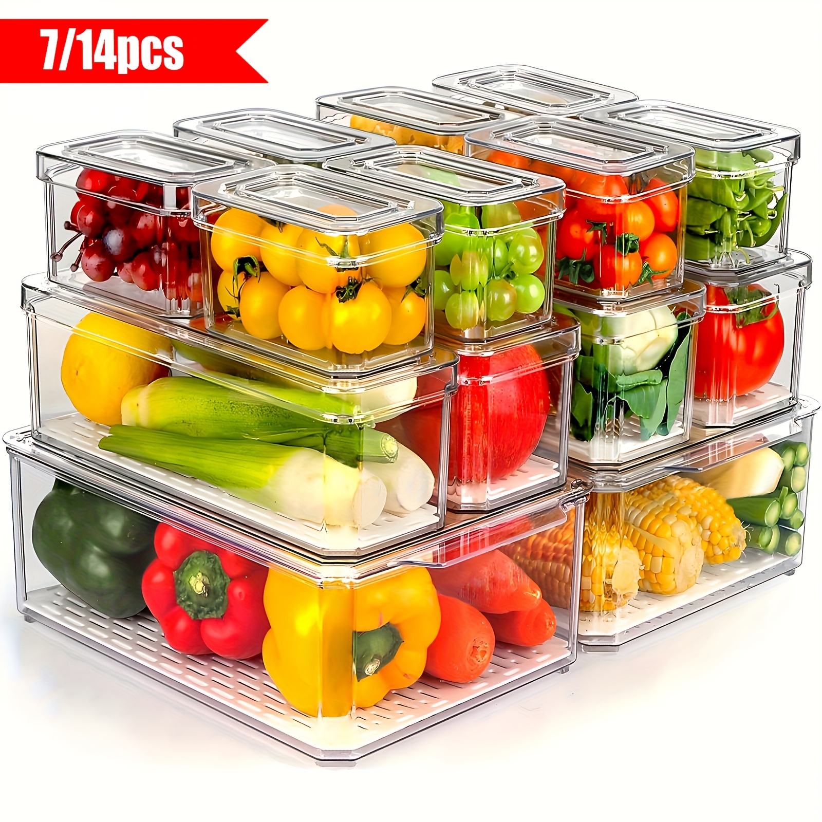 rv fridge storage 7 14pcs fridge organizer clear refrigerator storage boxes with lids bpa free stackable fruit storage containers for refrigerator vegetables food and drinks thelife without battery rv refrigerator parts