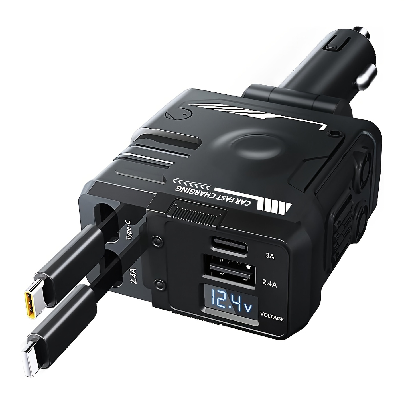 TEMU Chargeur de Voiture Rétractable 4-en-1 120W, Chargeur Rapide PD 3.0 Type-C pour iPhone, Huawei, Protection contre les , Surchauffe, Surcharge et