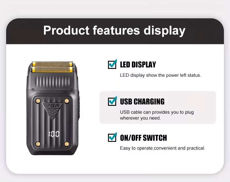 vgr v-363 rasoir à grille professionnel pour hommes, rasoir électrique fil, rasoir portable, cadeaux de saint-valentin pour hommes Détails du produit 1