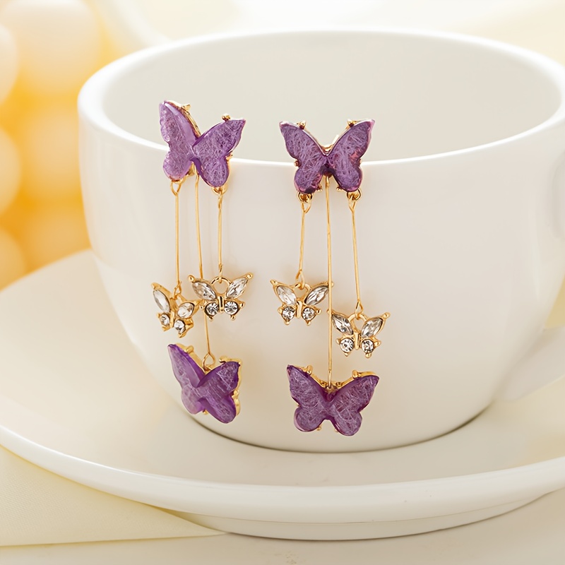 Purple Butterfly Pendant Earrings, Daily Gifting