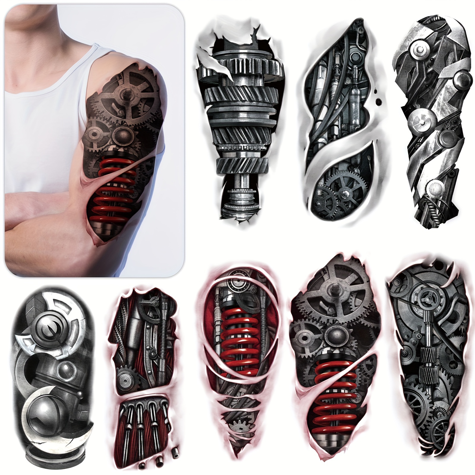 

17 Sheets Cool Machine 3d Realistic Fake Tattoos，wound Robot Makeup Temporary Tattoos For Men Women,waterproof&long-lasting