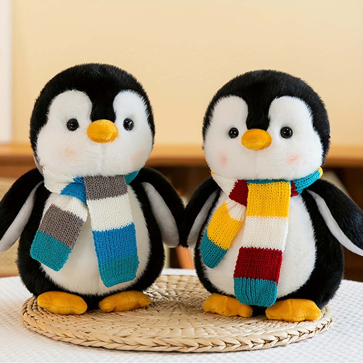 1pc Cute Penguin Plush Toy with Scarf - Soft Light Brown/Black Anime-Style Decorative Pillow for Sofa, Valentine's Day, Mother's Day, Thanksgiving & Halloween Gifts