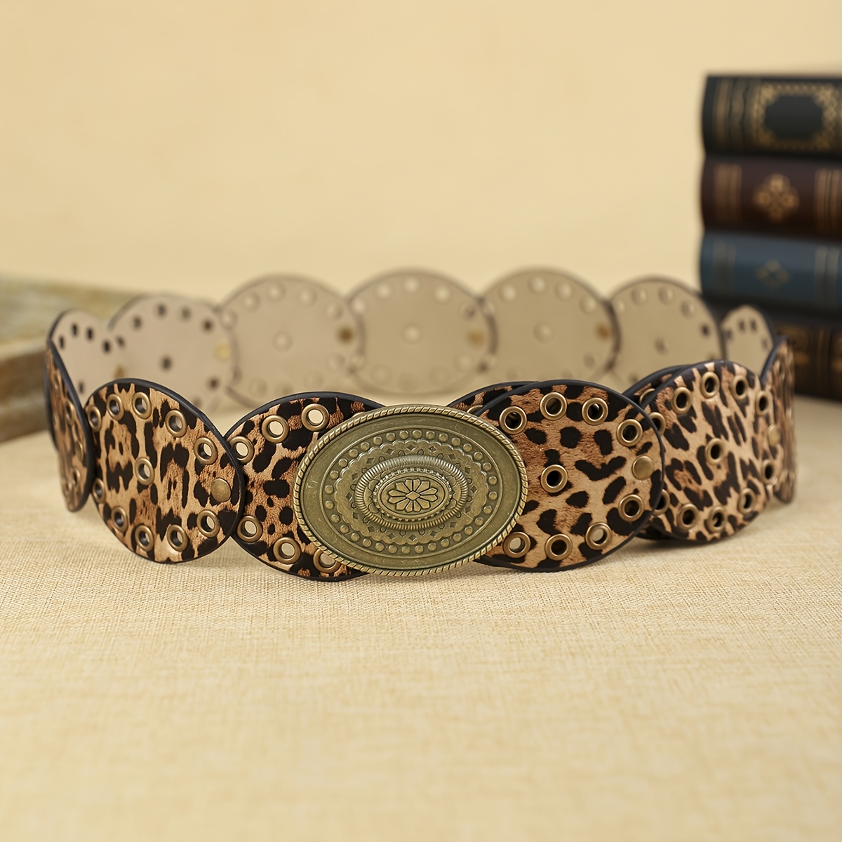 E-shop Vintage-Gürtel mit Leopardenmuster breitem Band für Damen, Designer-Taillengürtel für Kleider, strapazierfähiges Gürtel-Accessoire im