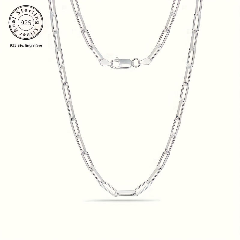 TEMU 925 Sterling Silver Paper Clip Necklace For Men And Women, Solid Cut 3mm Paper Clip Necklace, Wedding, Valentine's Day, Halloween, Christmas,
