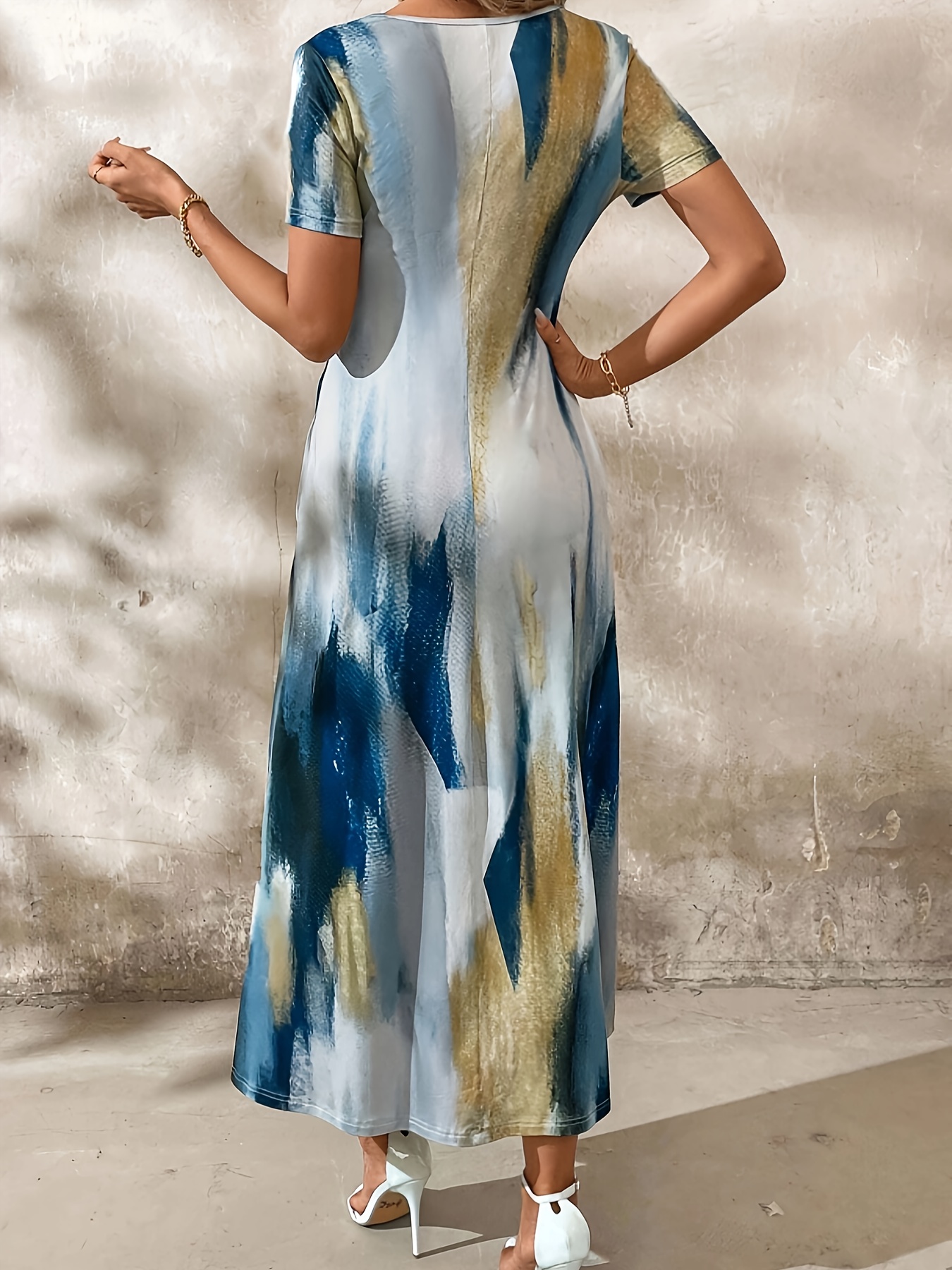 A Lijn Gebreide Wikkeljurk Elegante Abstracte Tie Dye Lange