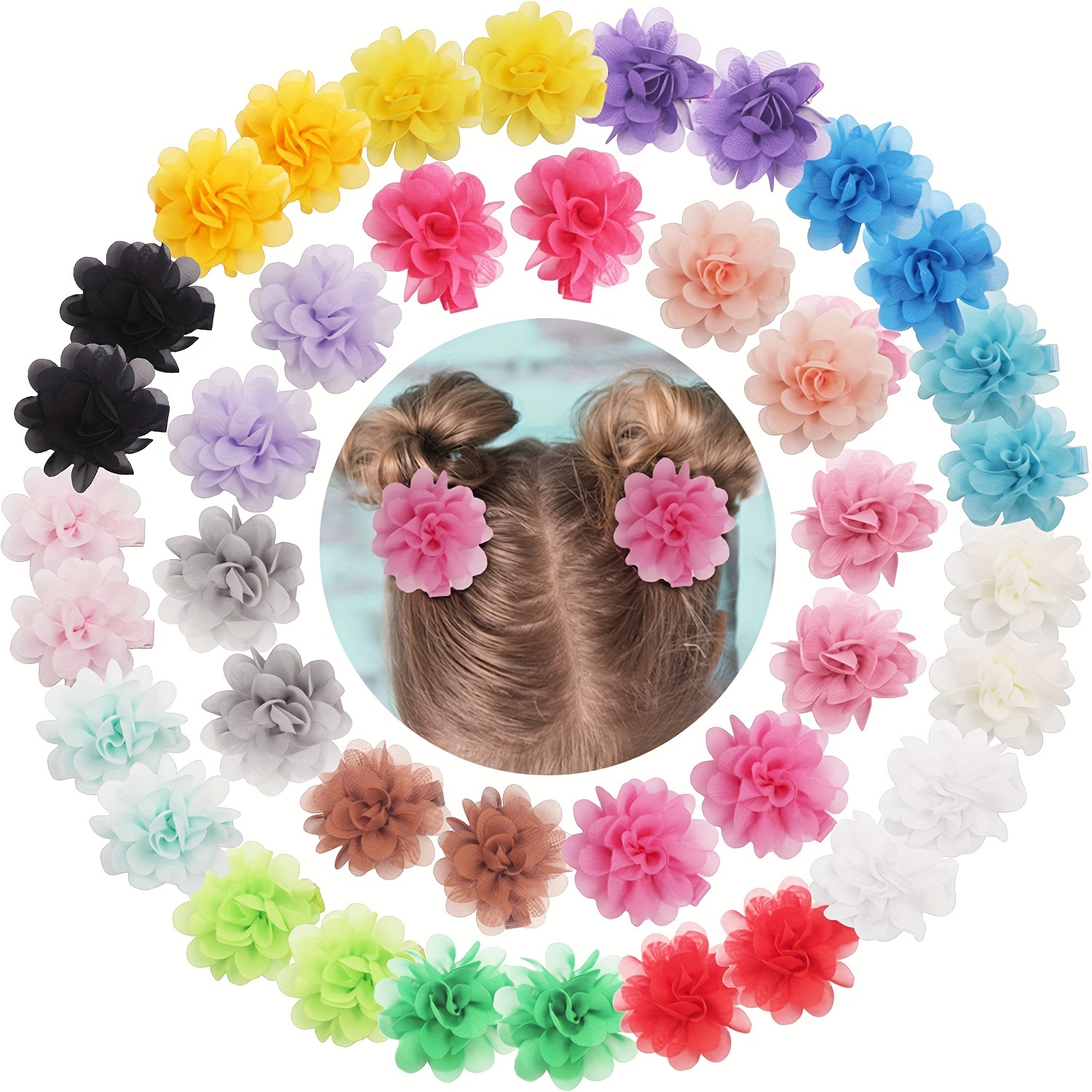 

20pcs Chiffon Flower Rose Flower Hair Bow Clip Teens Flower Mini Hairpin Alligator Clip Fine Hair Girl (10 Random Colors)
