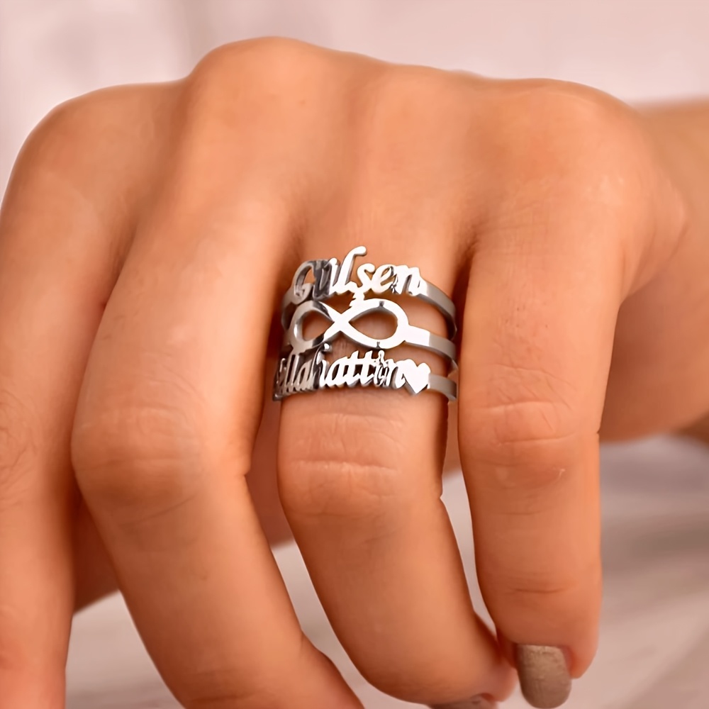 Custom Stainless Steel Double Name Ring with Infinity Symbol