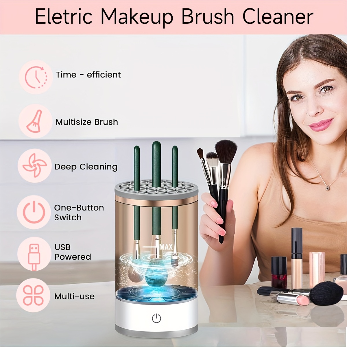 360° Kutija za čišćenje alata za ljepotu - Jednostavno upravljanje, niska buka i energetski učinkovita tehnologija zvučnih valova/ultrazvučni uklanjač mrlja za kistove za šminku, beauty jaja, spužve - Perilica (bez / lako čišćenje)