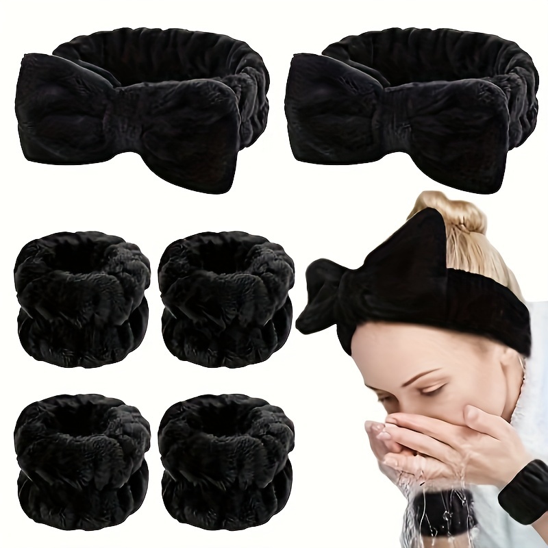 

3pcs/set Bath Headband Wristband Set, Wrist Wash Towel Band, Wristbands For Washing Face Makeup, Absorbent Sweatband For Women