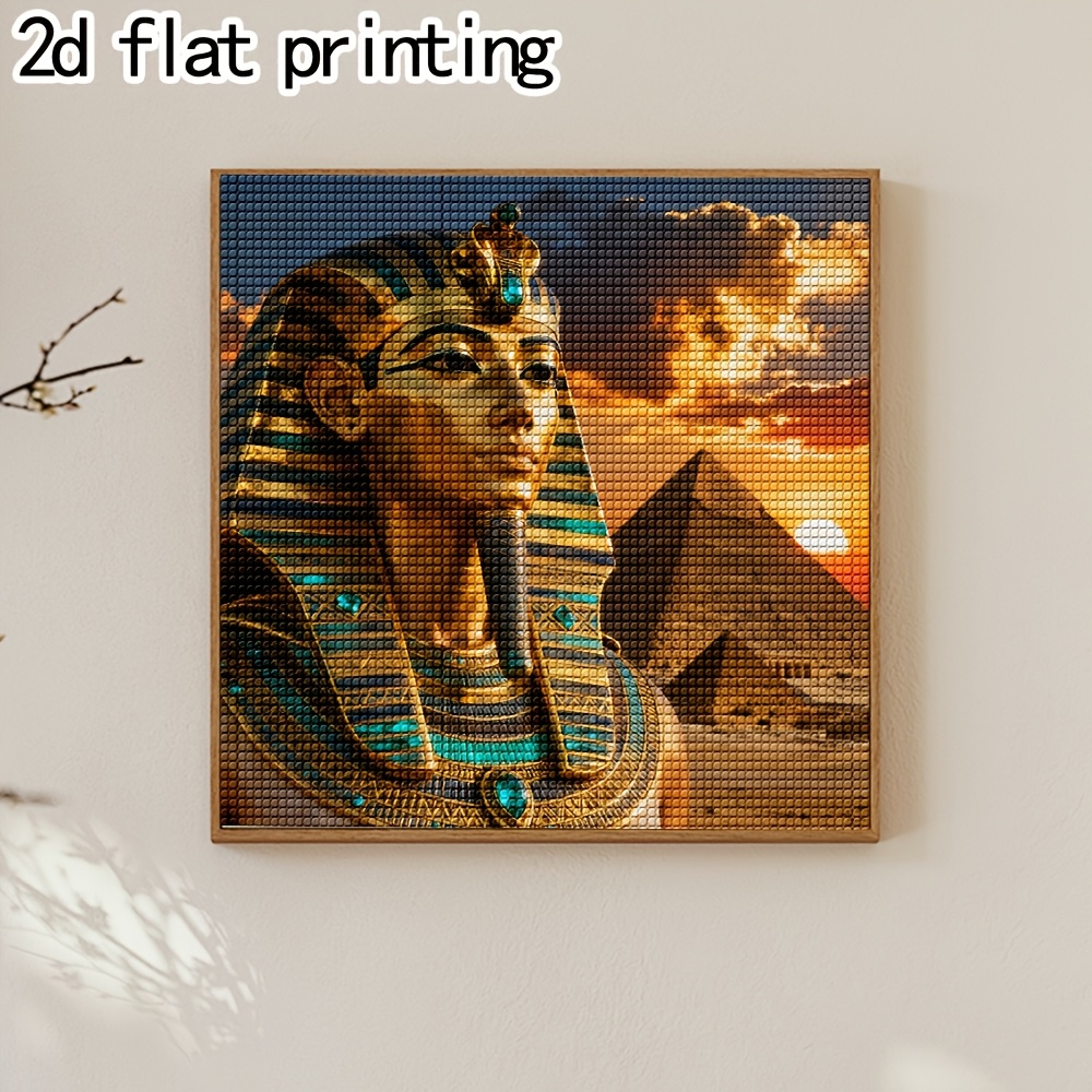 TEMU [2d Flat Printing] Without Frame 1pc Diamond Painting Kit Ancient Mask And Pyramids Sunset Scenery Decor