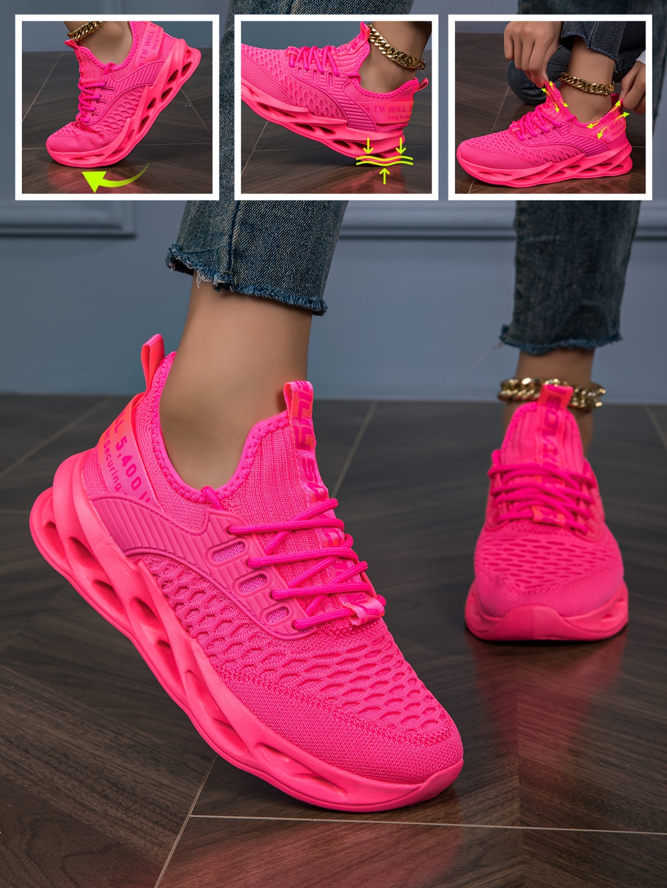 1 pair pink comfortable trendy hole laced casual shoes for men women lightweight breathable low top sneakers   versatile fashion shoes md sole mesh upper   commuting casual attire details 3