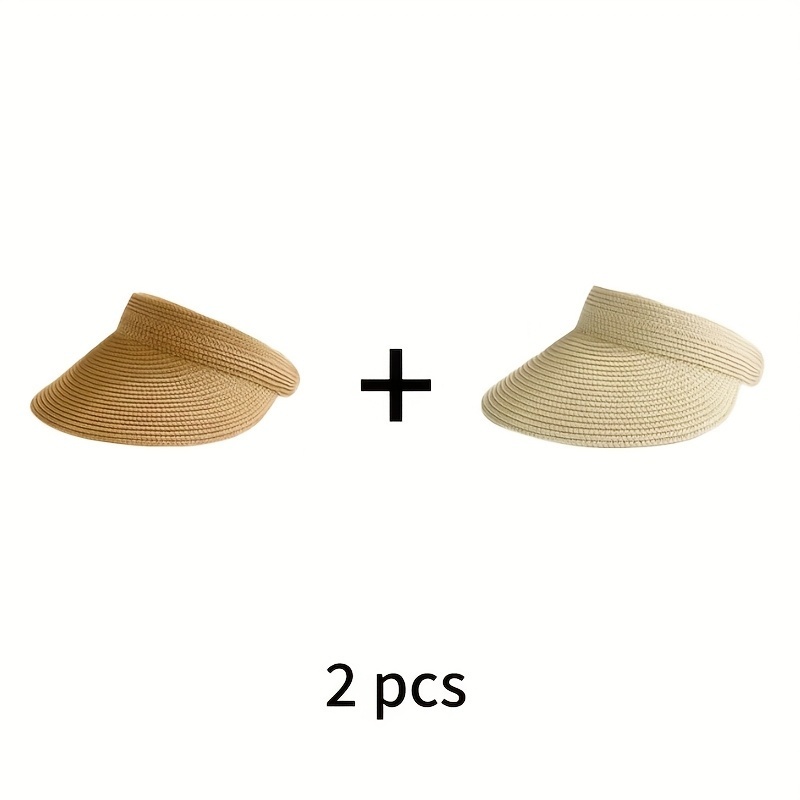 TEMU 2pcs Set Of 2026 Spring/summer Autumn Hat For Women's Outdoor Activities, With A Large Eave And An Empty Top, Foldable Sun Hat And Beach Hat
