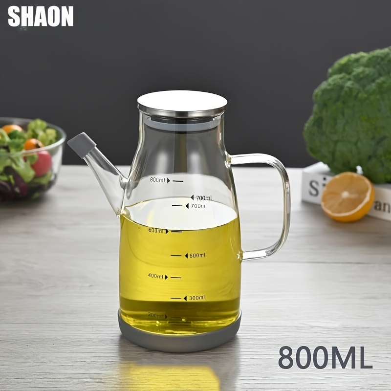 TEMU Shaon 1pc Glass Oil Bottle With Measurement , Soy Sauce Dispenser, Olive Oil, Vinegar, Soy Sauce, Oil, Kitchen Essential, Kitchen Cooking Tool