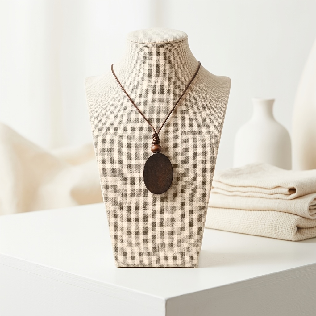 Retro Minimalist Dark Brown Cylindrical Wooden Pendant Necklace