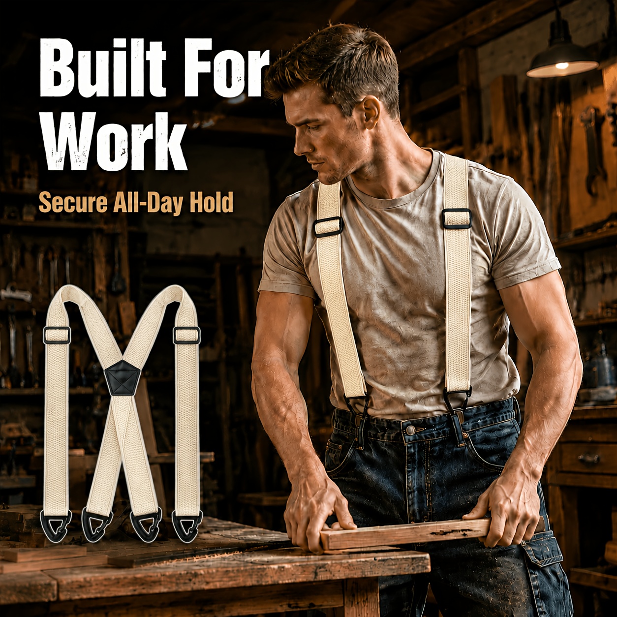 TEMU Support robuste de X pour homme avec large bande 1,5 pouce, pantalon de travail, vêtement d'extérieur, ceinture de taille spécifique pour de