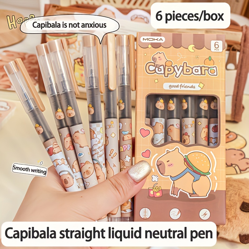 6 Internet-famous Animal Capybara Neutral Pens, Cute Capybara Direct Liquid Pens, Student Office 0.5mm Black