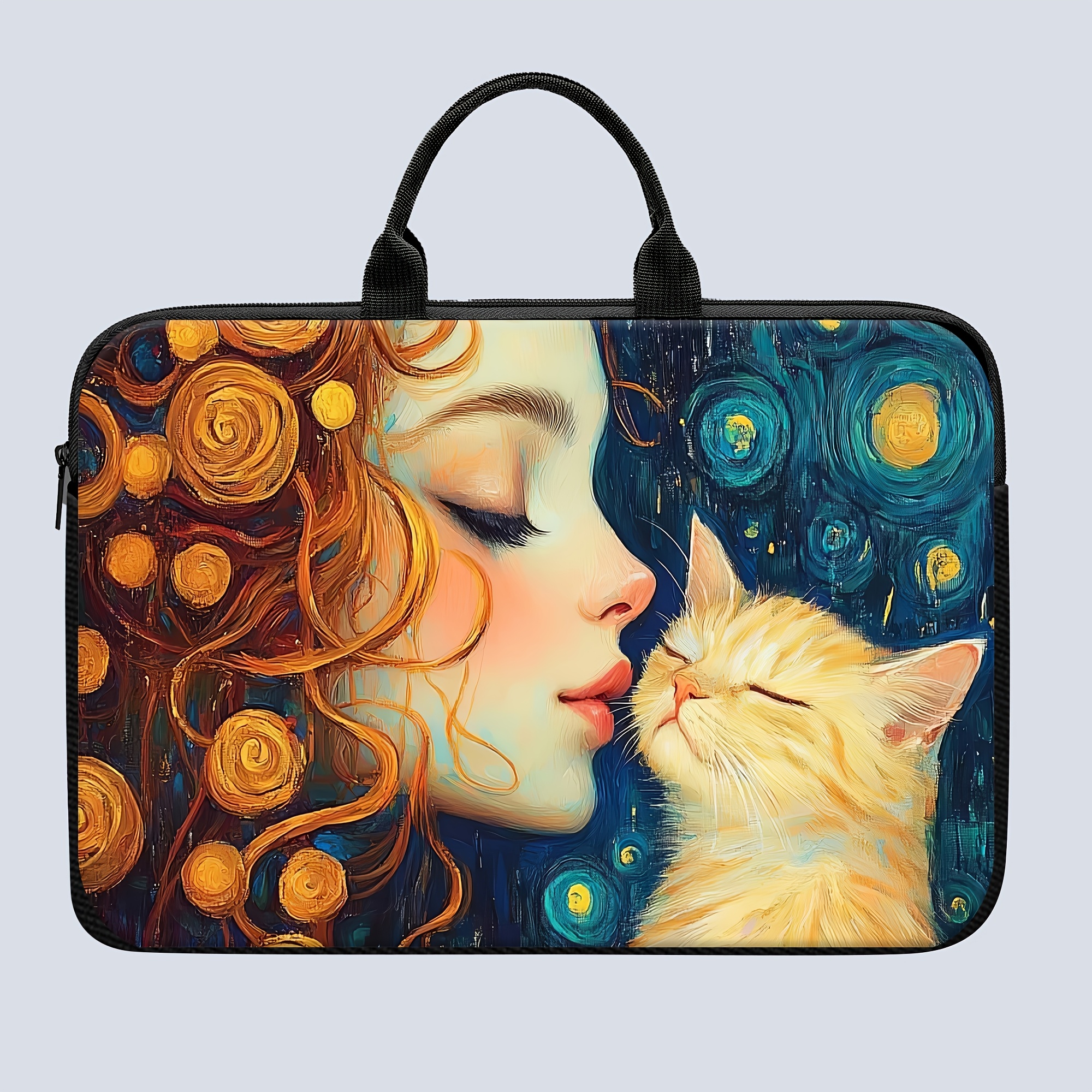 photo de l'article sacoche pour ordinateur portable 1 pièce, impression     fille embrassant un chat orange avec un motif   de   étoilée