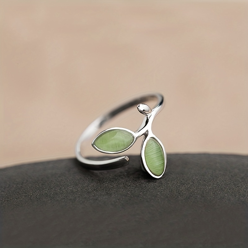 TEMU 1pc Stone Ring For Women, Adjustable Open-end, Simple And Stylish, Ethnic Style, Elegant Chinese-inspired Bud Ring