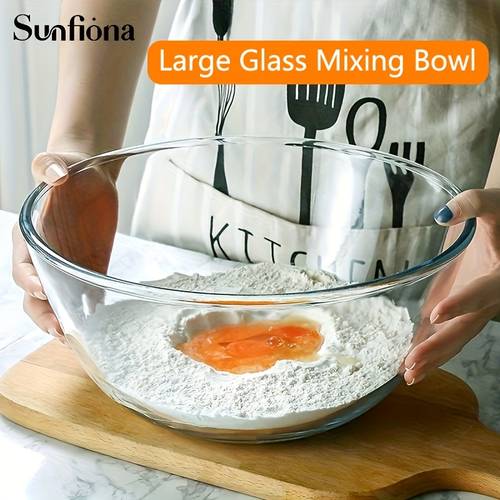 sunfiona 1pc glass mixing bowl baking bowl 9 6in transparent glass bowl bread fermentation bowl fruit bowl kitchen baking gadgets