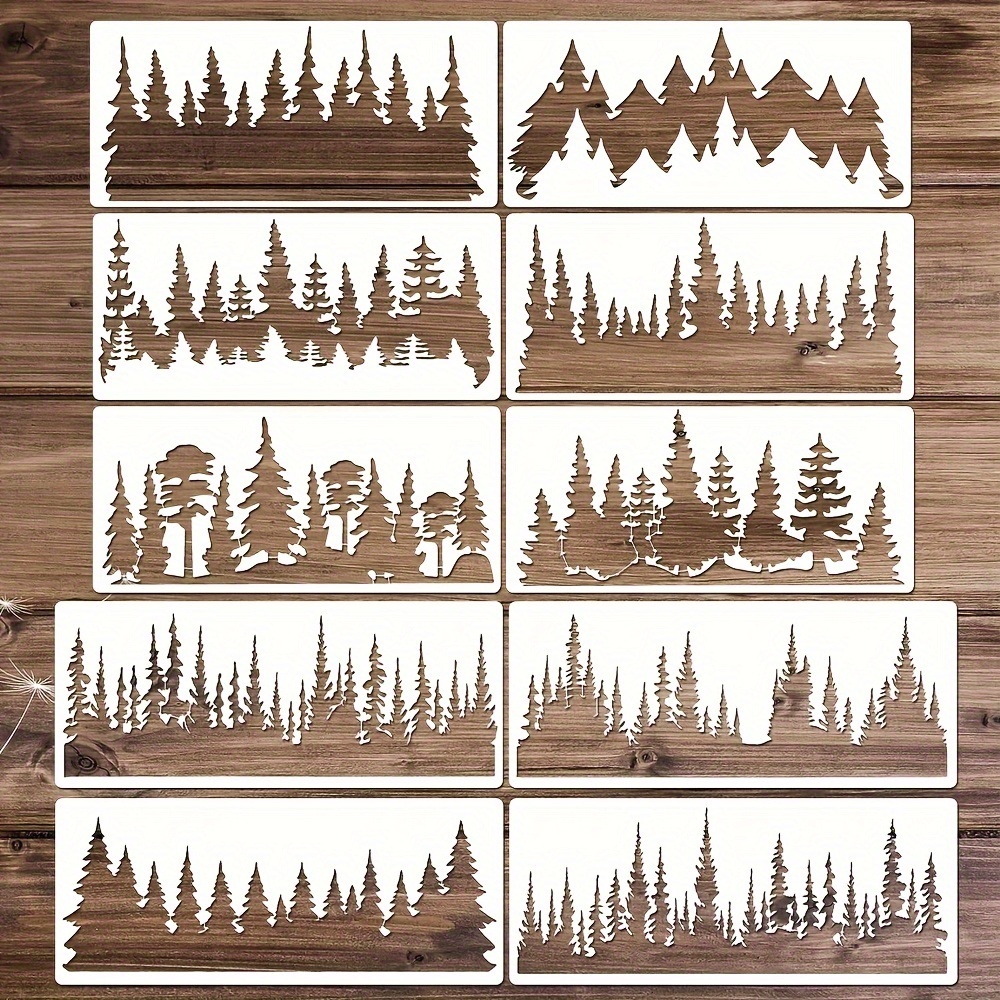 

10pcs Pine Tree Stencils 14 X 6 Inches Reusable Template Large Tree Stencil For Painting Wall Wood Window Furniture Fabric Canvas Home Decor