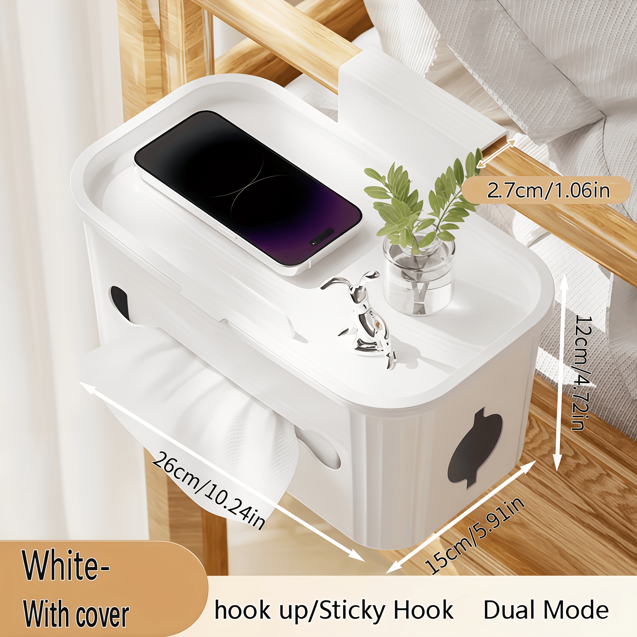 Image of 1 Large Capacity Bedside Organizer - No Drill Dorm Storage Rack, Dual Hanging & Adhesive , Suitable For Dorms, Bunk Beds, Bedrooms - Multifunctional Organizer For Snacks And Books, Utility Racks