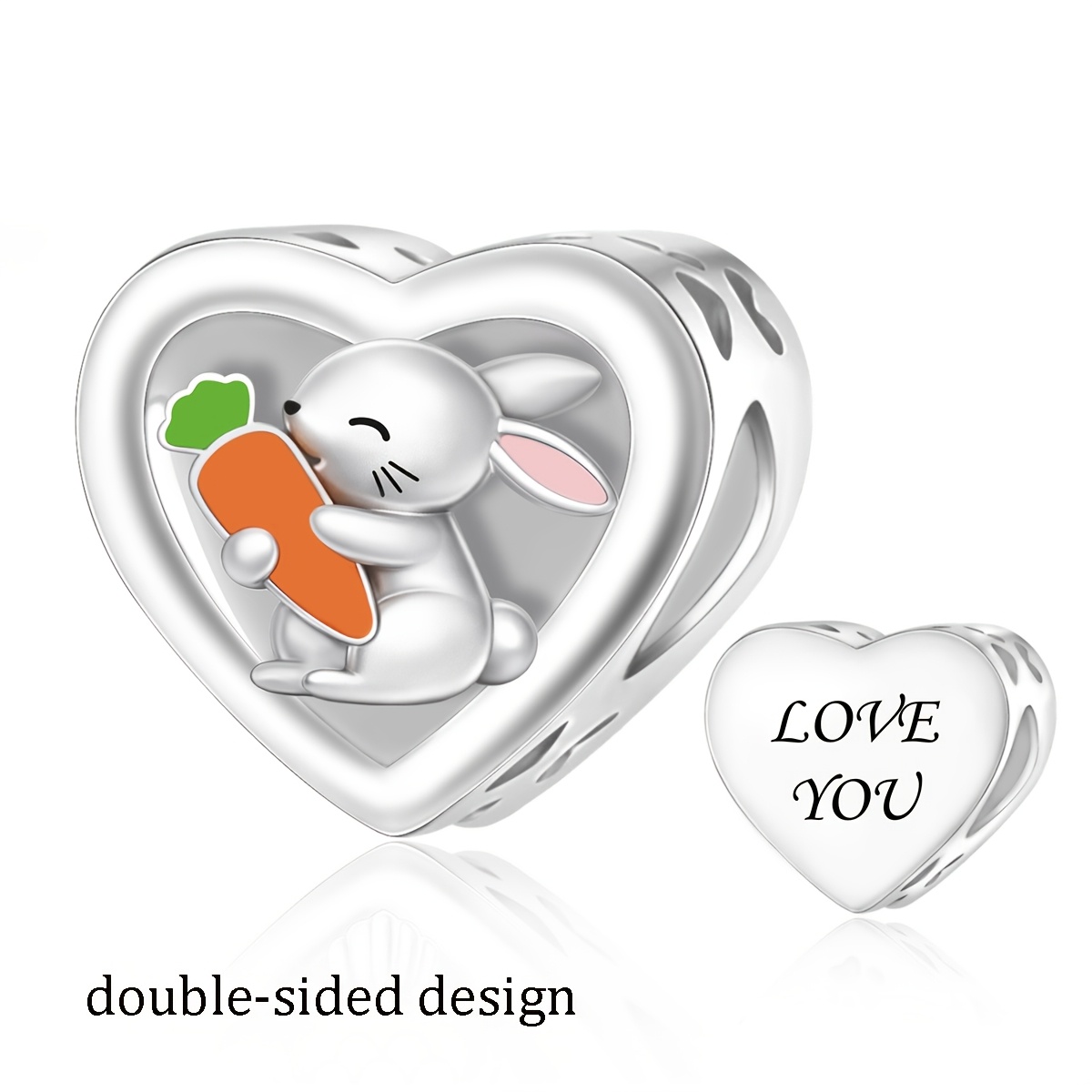 Silvery Plated Copper Cute Bunny Hug Carrot Charms Pendant Bead