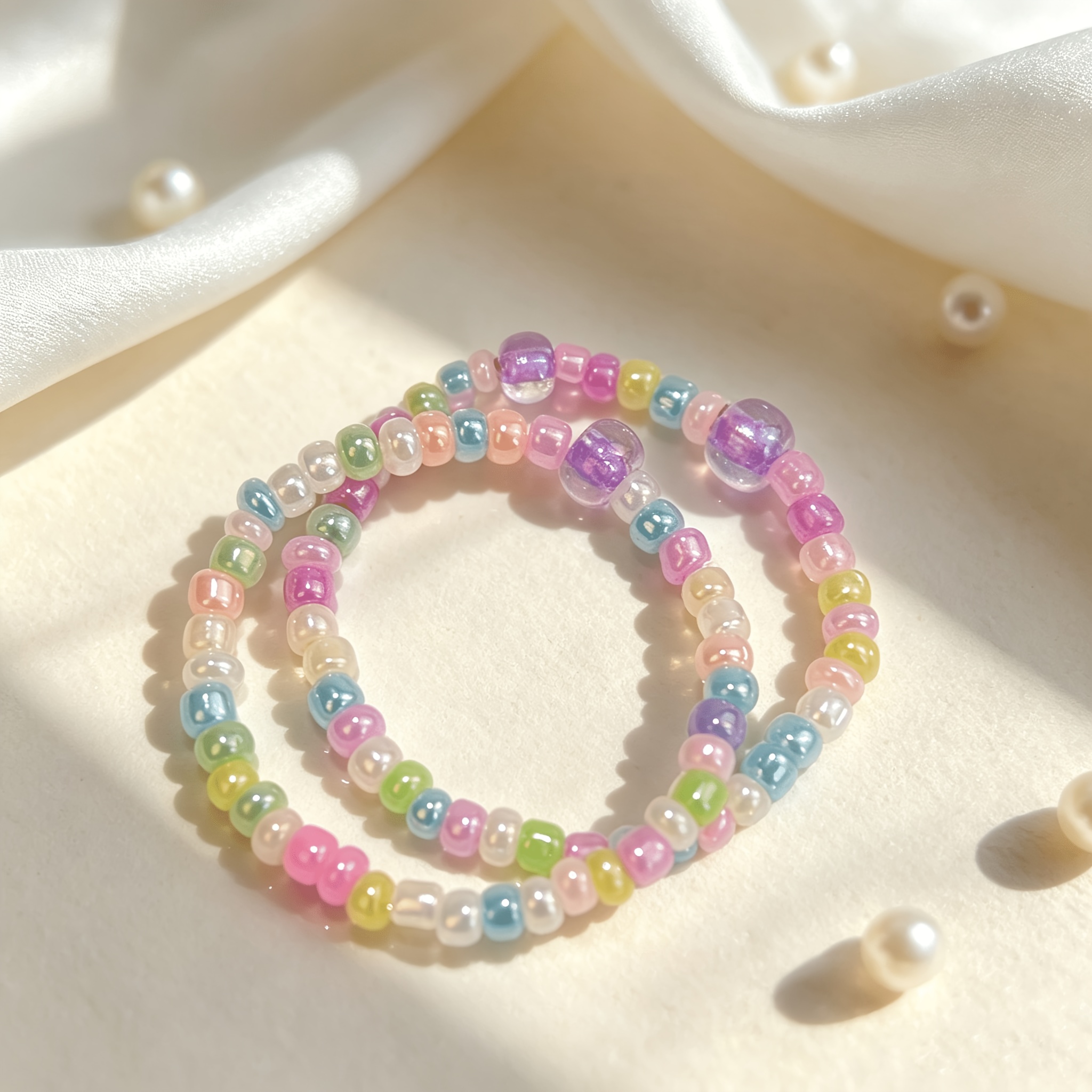 Iridescent Glass Bead Elastic Ring, Colorful Toe & Finger Ring