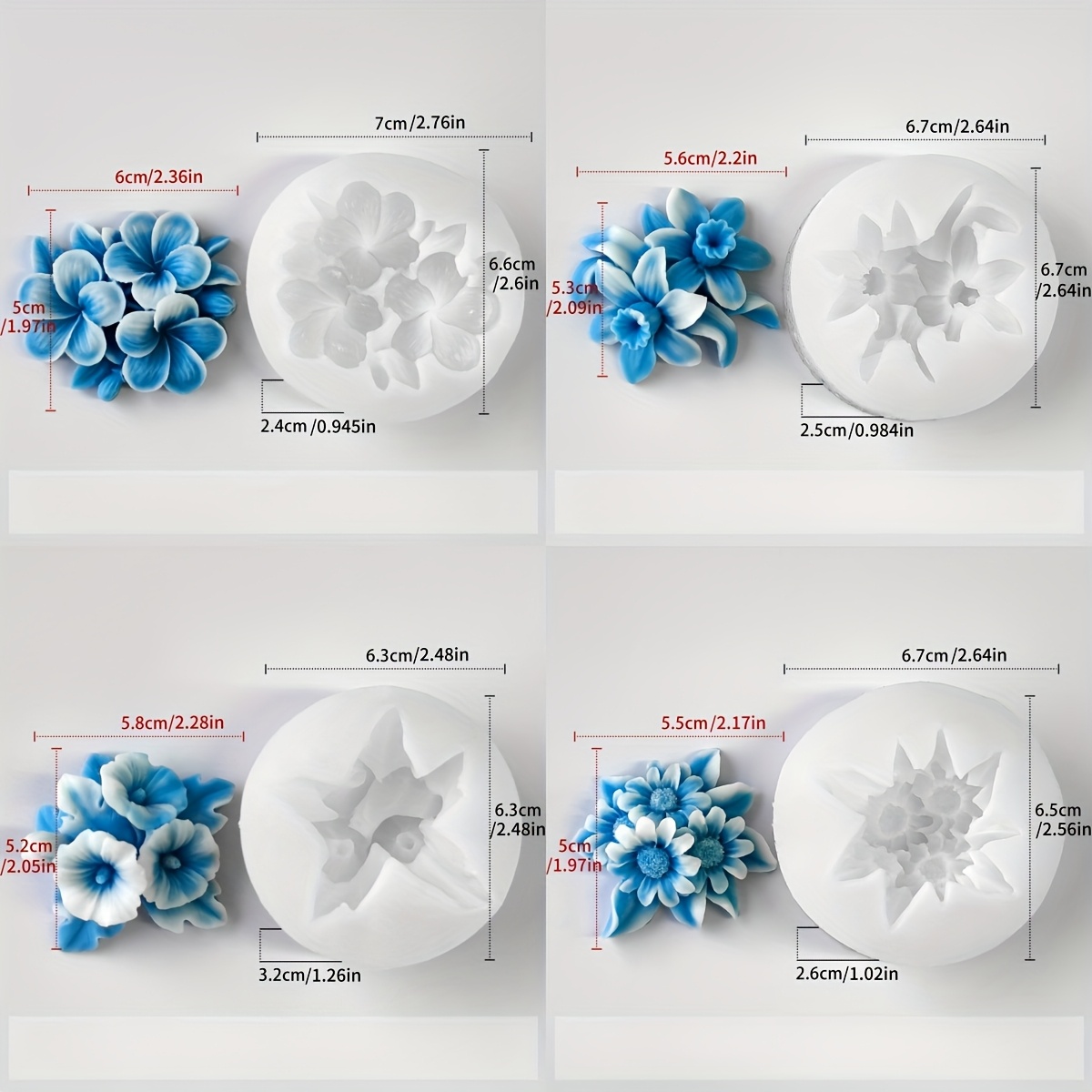 E-shop 4-teiliges Blumenduft-Kerzen-Silikonform-Set, 4 Stile für DIY Kerzen, Seifenherstellung, Gipsarbeiten & Wachsherstellung,