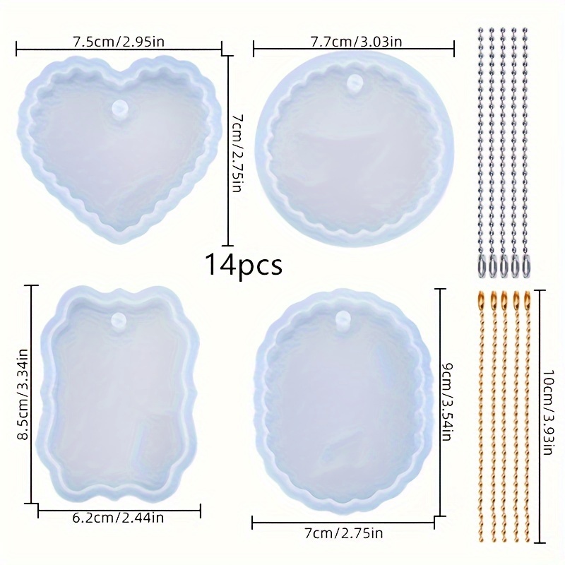 TEMU 14pcs/set Epoxy Uv Resin Mold Love Heart Shape High Mirror Dly Pendant Silicone Molds Resin Mold Kit