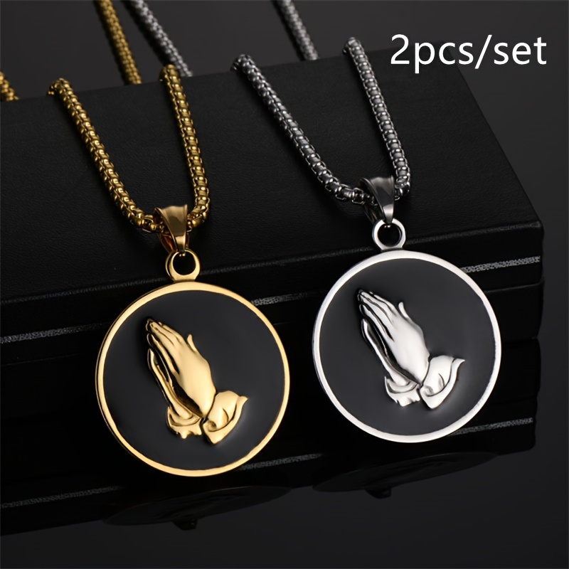 

2 Pieces/set Stainless Steel Hands Medal Stainless Steel Pendant Necklace Men's Lucky Jewelry